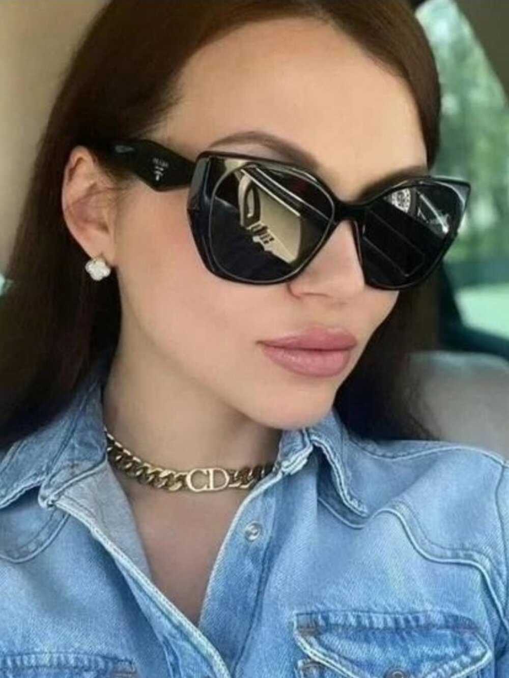 Prada PR19ZS 1AB5S0 Sunglasses Black Square Frame, Dark Grey Lenses